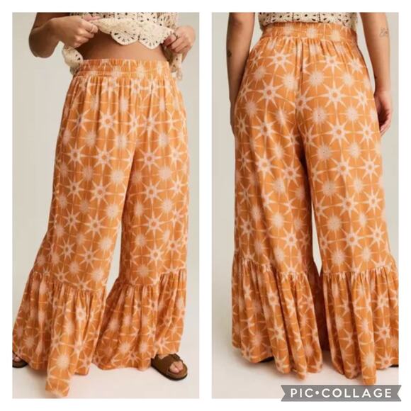 torrid Pants - Torrid Festi Orange Star Wide Leg Tiered Pants Boho Festival NEW Size 1X